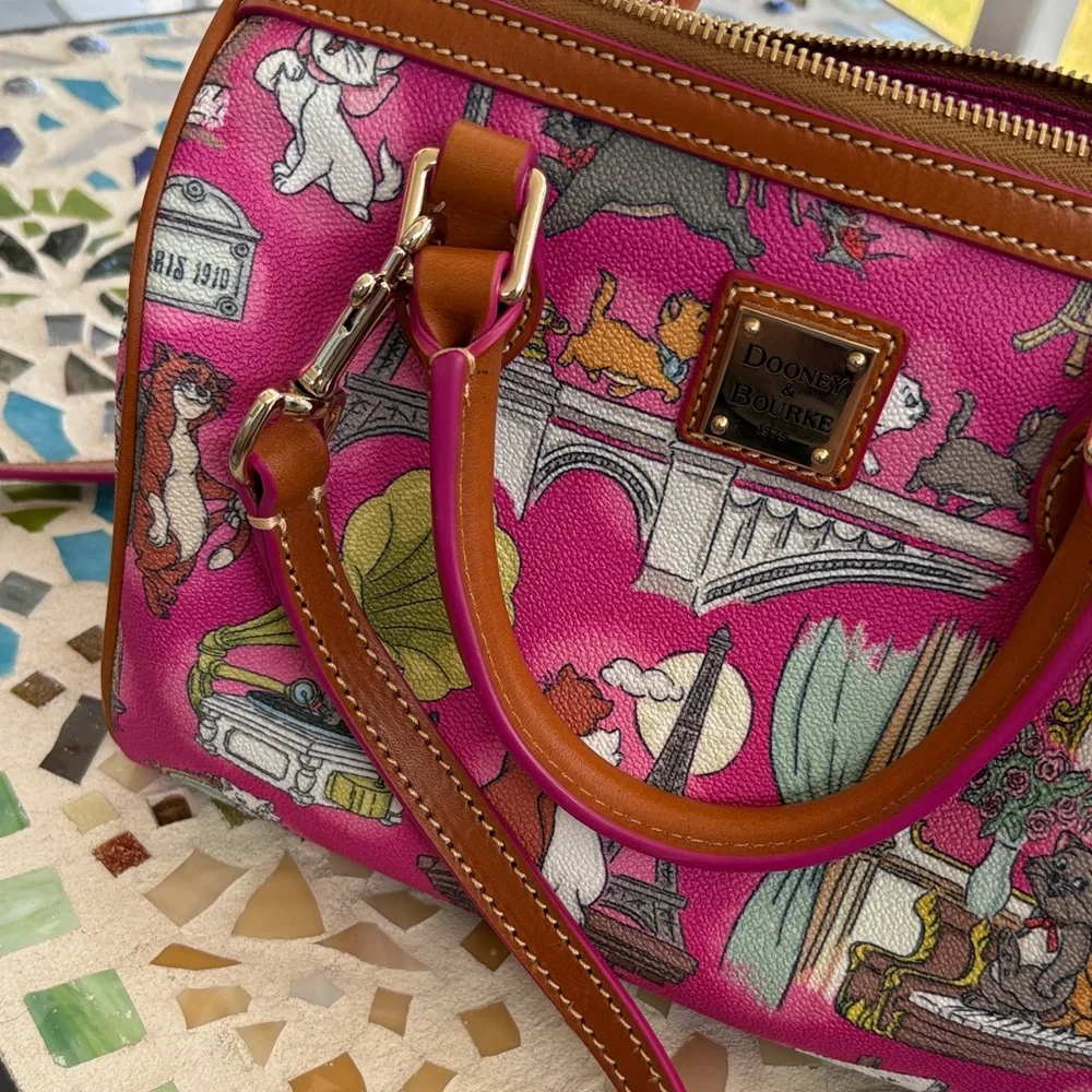 Dooney & Bourke Hot Pink Paris Cats Satchel with Tan Trim - Picture 5 of 9